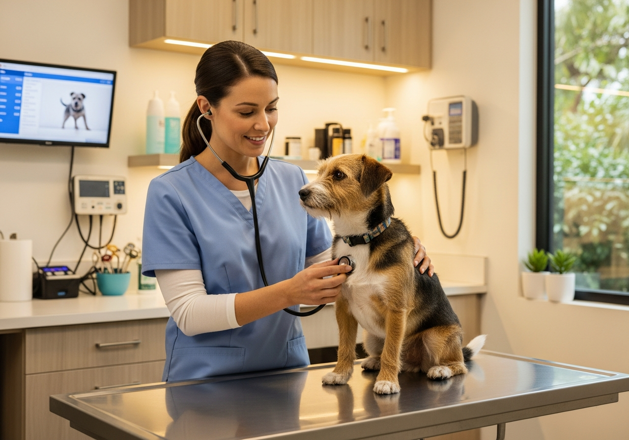 Veterinarian examining dog